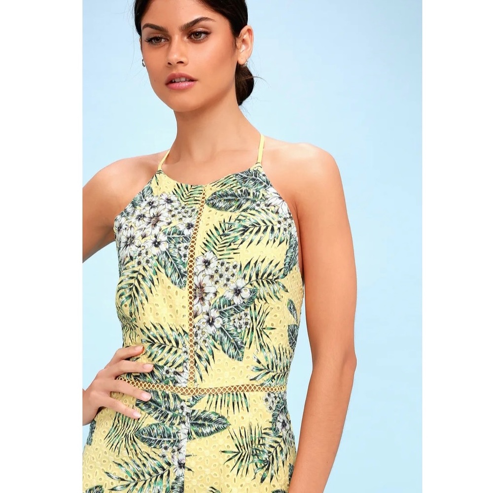 BB Dakota Schiffer Yellow Tropical Print Halter Romper